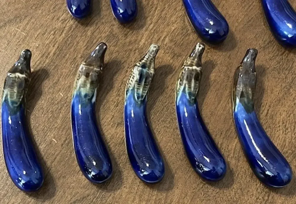 VTG Japan Eggplant chopstick rests Glazed Ceramic Purple Blue Lot Of 5